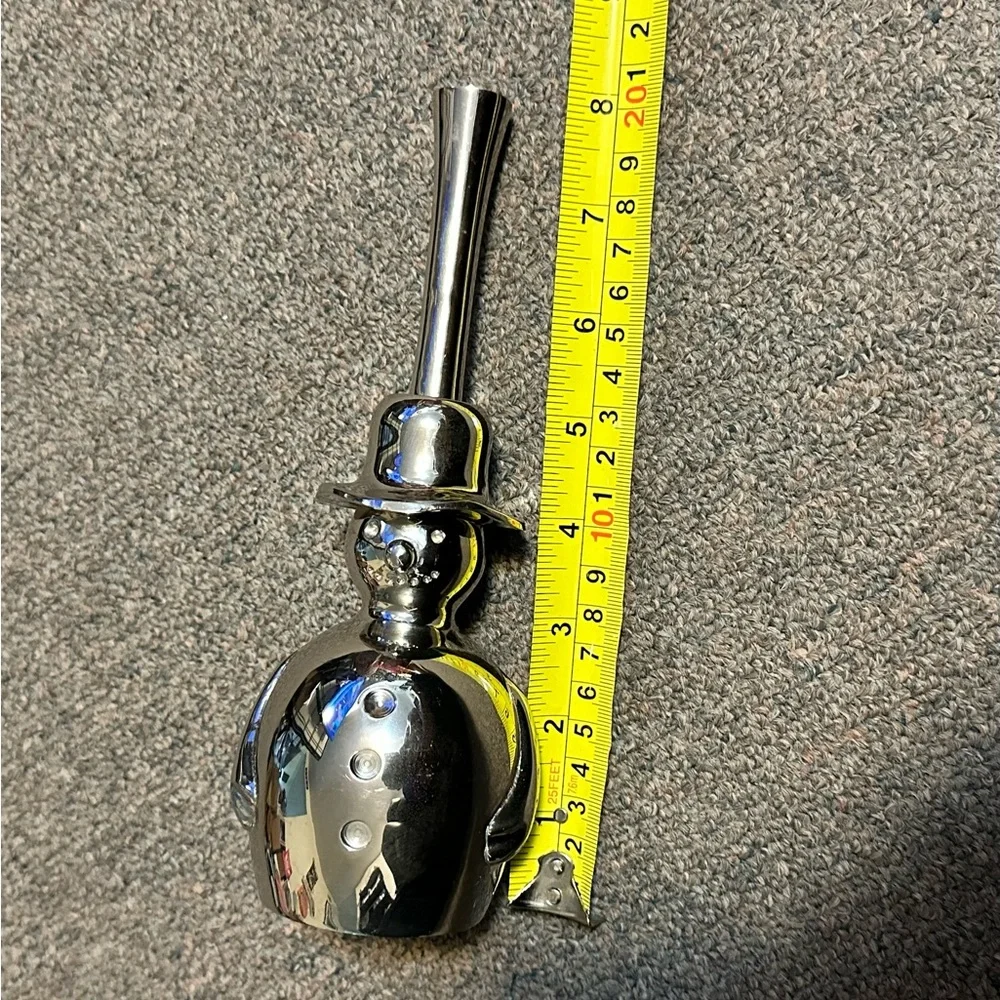 Crate & Barrel Christmas Polished Silver Metal 8” Snowman Dinner Bell